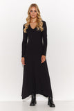Elegant Long Viscose Dress with Heart Neckline and Tinsel Detail