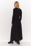 Elegant Long Viscose Dress with Heart Neckline and Tinsel Detail