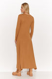 Long Viscose Dress with Heart Neckline and Flared Bottom