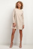 Trapezoidal Knitted Dress with Stand-Up Neckline