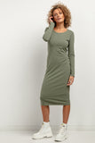 Elegant Fitted Midi Dress with Boat Neckline