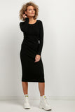 Elegant Fitted Midi Dress with Boat Neckline and Hems
