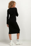 Elegant Fitted Midi Dress with Boat Neckline and Hems