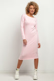 Elegant Fitted Midi Dress with Boat Neckline