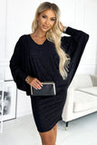 Glitter Bat Dress with Neckline in Black Stretch Fabric