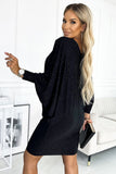 Glitter Bat Dress with Neckline in Black Stretch Fabric
