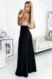 Elegant High-Waisted Black Wide Pants with Gold Buttons