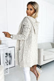 Beige Plaid Cardigan with Hood and Pockets