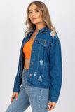 Classic Blue Jacket with Unique Holes Design