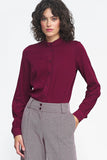 Long Sleeve Plain Cut Shirt with Stand-Up Collar