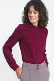 Long Sleeve Plain Cut Shirt with Stand-Up Collar