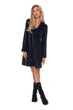 Trapeze Velour Dress with Long Sleeves and V Neckline