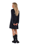 Trapeze Velour Dress with Long Sleeves and V Neckline