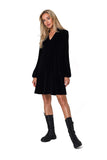 Elegant Velour Long Sleeve V-Neck Dress in Trapeze Cut