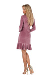 Fitted Velour Dress with Decorative Frill and Long Sleeves