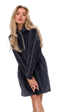 Asymmetrical Velour Dress with Long Sleeves and Pockets