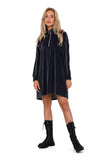 Asymmetrical Velour Dress with Long Sleeves and Pockets