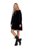 Asymmetrical Velour Dress with Long Sleeves and Pockets