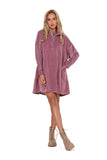 Asymmetrical Velour Dress with Long Sleeves and Zipper