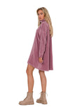 Asymmetrical Velour Dress with Long Sleeves and Zipper