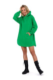 Knit Dress with Hood and Kangaroo Pocket, Side Slits