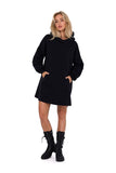 Knit Hooded Dress with Kangaroo Pocket and Side Slits