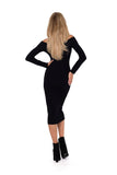 Fitted Ribbed Knit Dress with Off-Shoulder Neckline