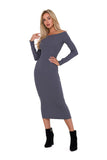 Fitted Ribbed Knit Dress with Shoulder Neckline