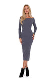 Fitted Ribbed Knit Dress with Shoulder Neckline
