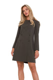 Chic Trapeze Dress with Long Sleeves and Covered Buttons