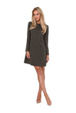 Chic Trapeze Dress with Long Sleeves and Covered Buttons