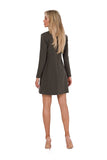 Chic Trapeze Dress with Long Sleeves and Covered Buttons