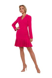 Elegant Long Sleeve V-Neck Dress with Decorative Buttons