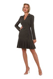 Elegant Long Sleeve V-Neck Dress with Decorative Buttons