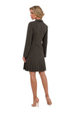 Elegant Long Sleeve V-Neck Dress with Decorative Buttons