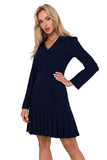 Elegant Long Sleeve V-Neck Dress with Decorative Buttons