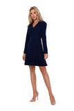 Elegant Long Sleeve V-Neck Dress with Decorative Buttons
