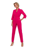 Stylish 3/4 Sleeve Jumpsuit with Lined Collar and Zipper