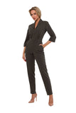 Elegant 3/4 Sleeve Jumpsuit with Lined Collar and Zipper