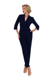 Elegant 3/4 Sleeve Jumpsuit with Lined Collar and Zipper