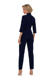 Elegant 3/4 Sleeve Jumpsuit with Lined Collar and Zipper
