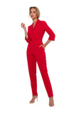 Elegant 3/4 Sleeve Jumpsuit with Lined Collar and Zipper