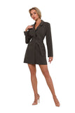 Collared Long Sleeve Jacket Dress with Covered Buttons