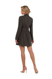 Collared Long Sleeve Jacket Dress with Covered Buttons