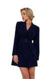 Elegant Long Sleeve Jacket Dress with Belted Waist