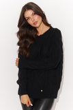 Elegant tuck-in sweater with unique braided plaid design.