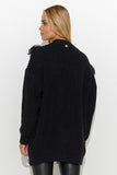 Elegant Women's Open Sweater with Tassels and Gold Tinsel