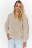 Elegant Heart Neckline Women's Sweater with Gold Tinsel Detail