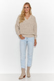 Elegant Heart Neckline Women's Sweater with Gold Tinsel Detail