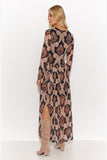Lightweight Long Dress with Triangle Neckline and Slits